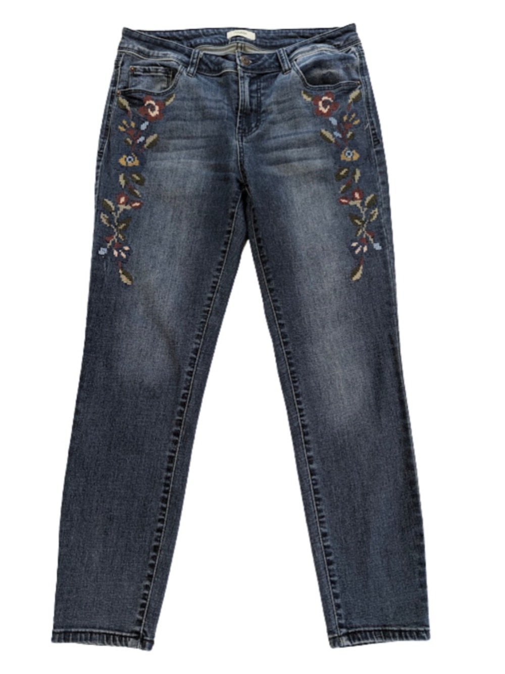 Kensie Embroidered Floral Skinny Ankle Jeans Blue Fairy Boho Cottagecore Sz 8 M